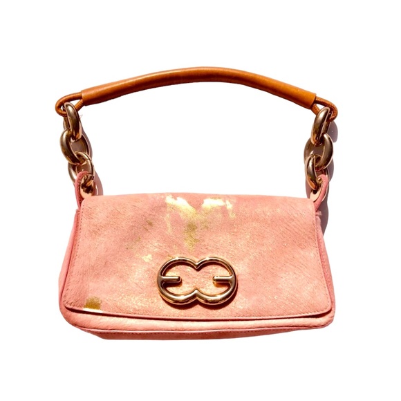 ESCADA pink with metallic gold accents pony handbag - Picture 5 of 12